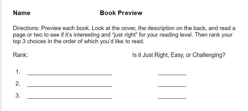 Book Preview slip